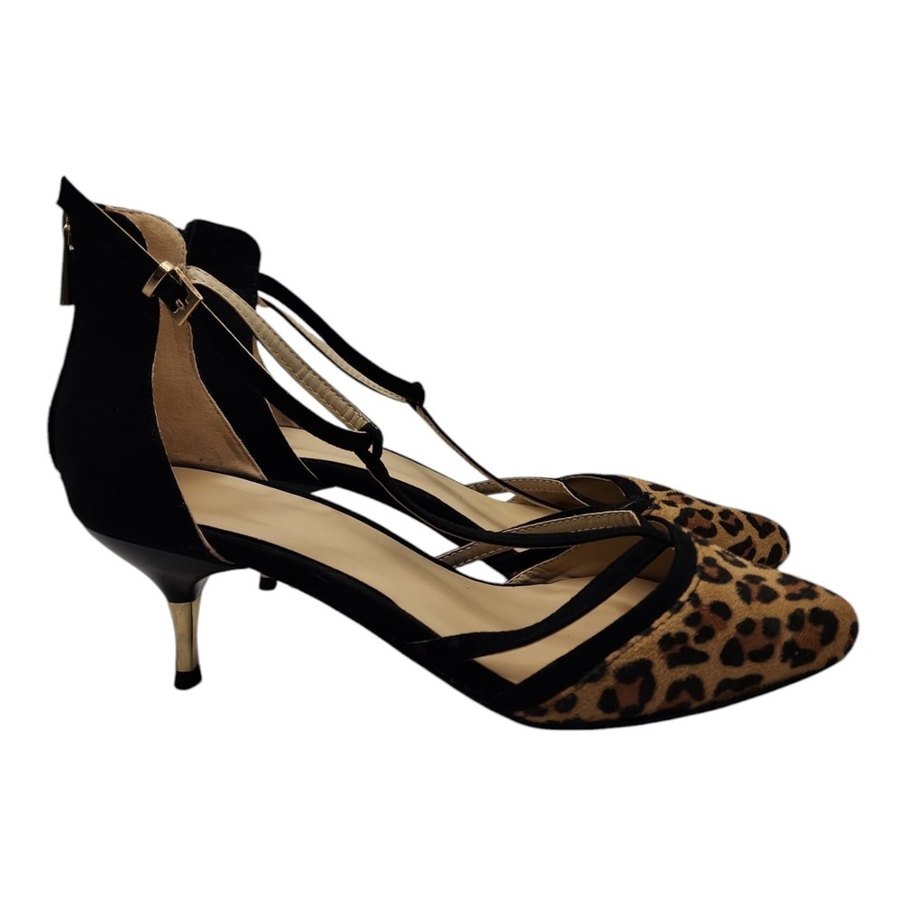Animal Print Pointed Toe Heels Buckle Elegant Black 9 - Picture 8 of 10